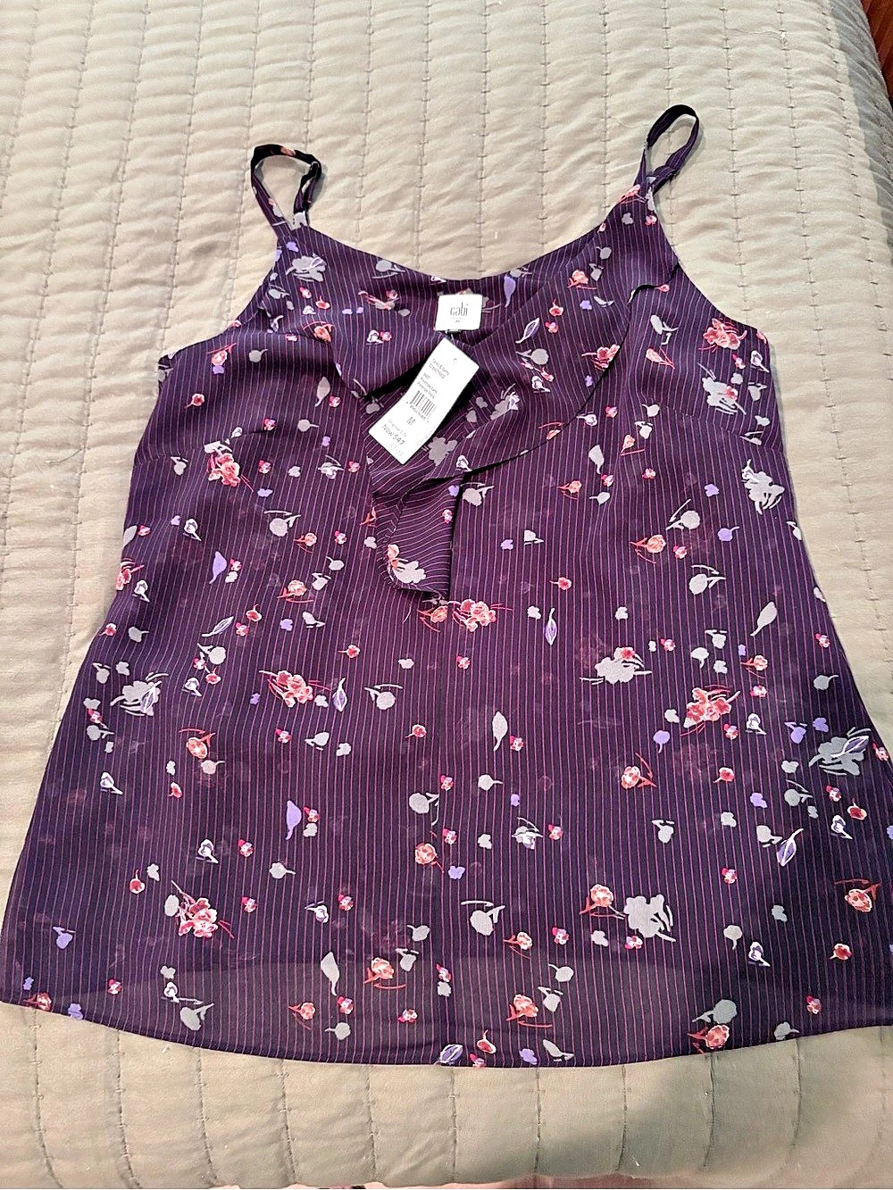 Cabi Pinstripe Cami Floral in Purple & Pink Size Medium